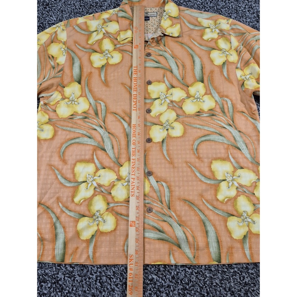 Tommy Bahama Hawaiian Shirt Men's L Silk Orange Tropical Print Camp Loop Collar - Picture 5 of 6